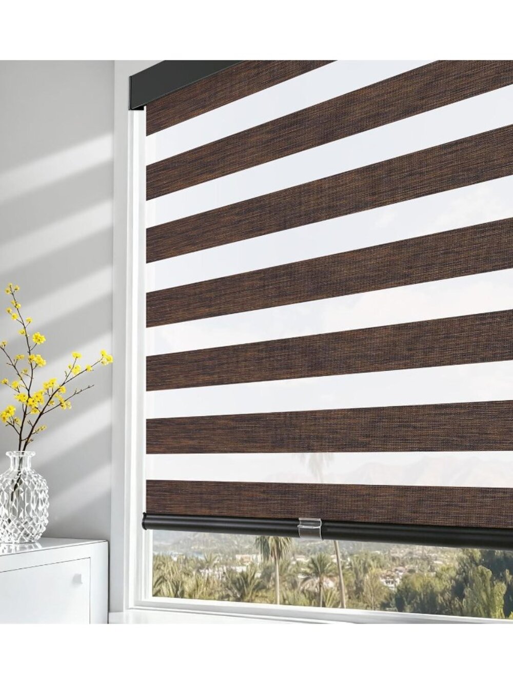 AOSKY Cordless Zebra Blinds Dual Layer Light Filtering 34.5"W x 72"H Brown